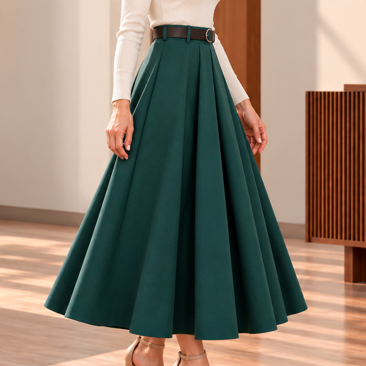 Marisol Pleated A-Line Midi Skirt