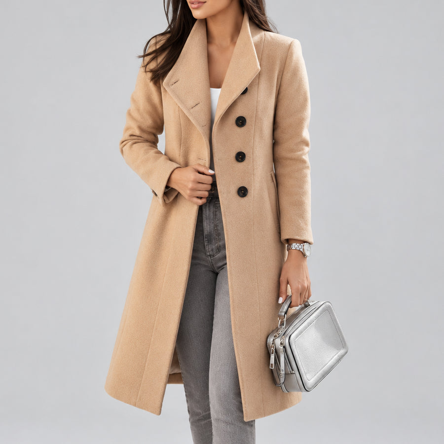 LuxeCamel Double-Breasted Wool-Style Coat