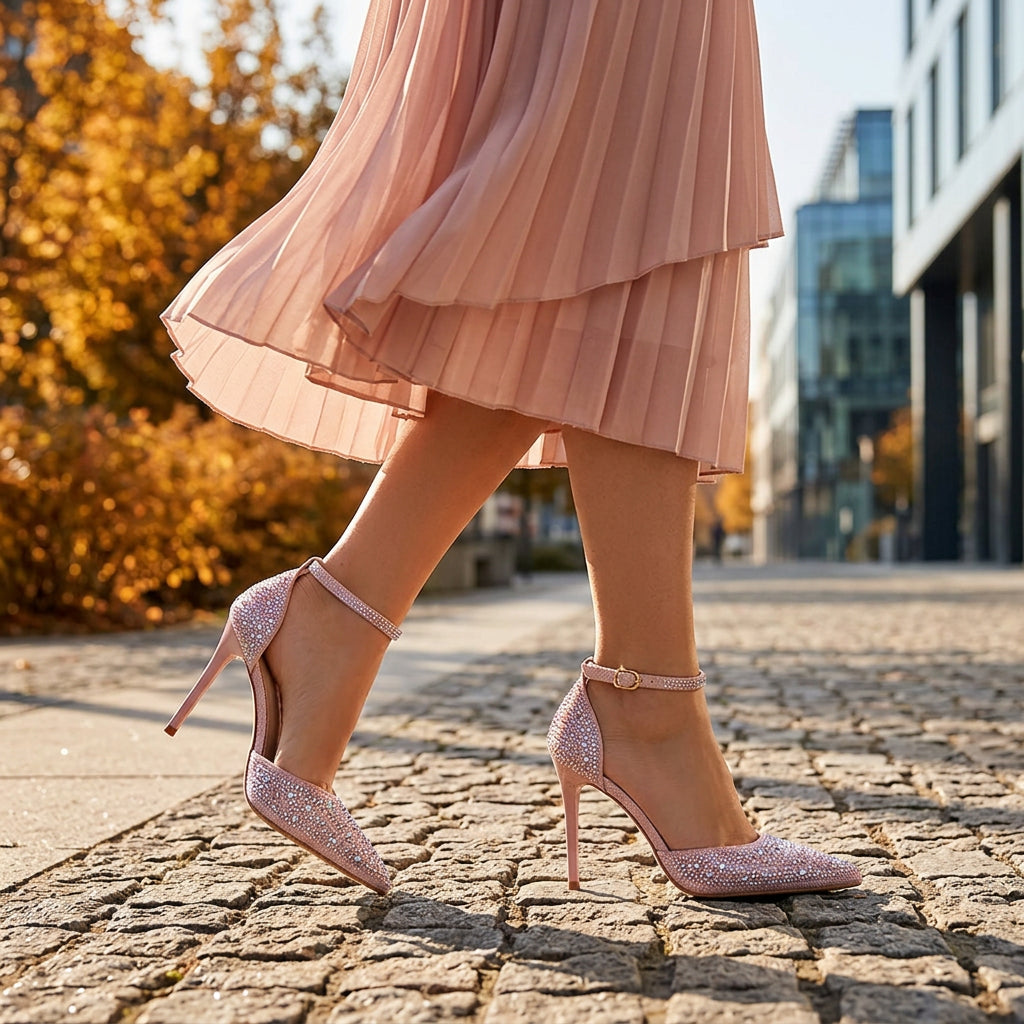 Celeste Rhinestone Ankle-Strap Pumps