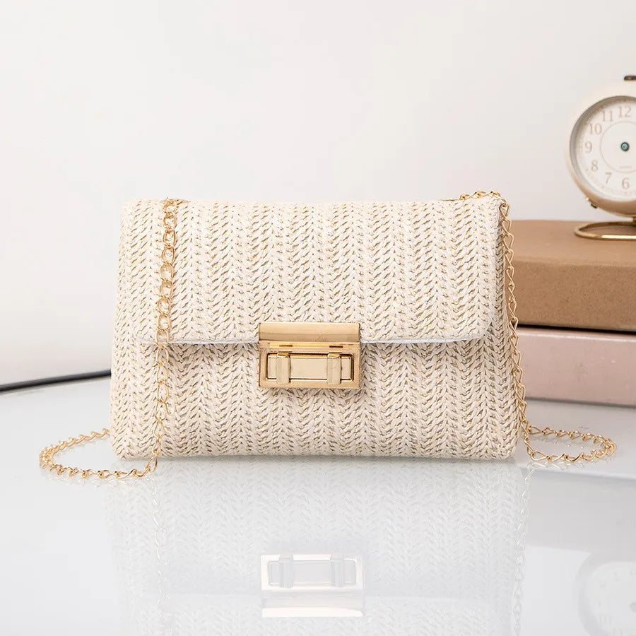 Woven Chain-Strap Evening Clutch