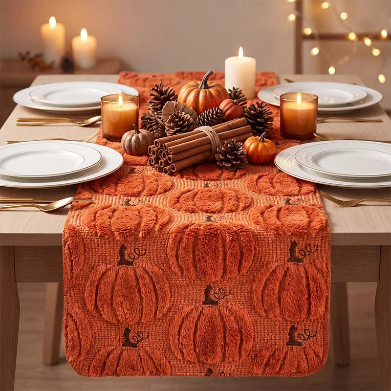 Harvest Pumpkin Plush Table Runner