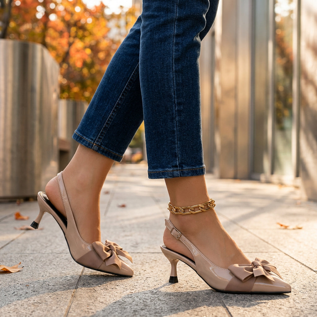 Odette Bow-Detail Slingback Heels