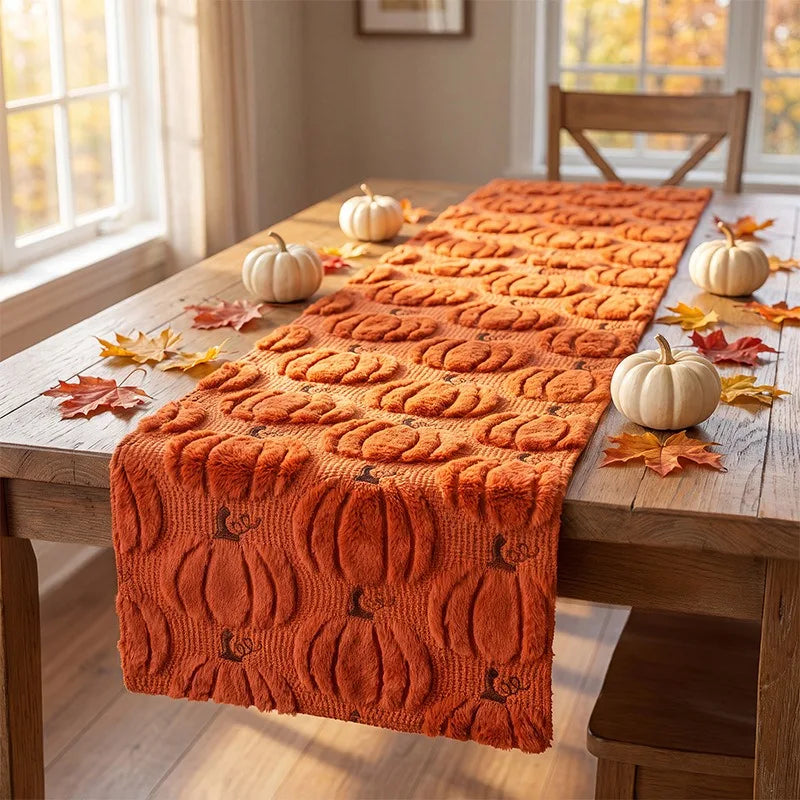 Harvest Pumpkin Plush Table Runner