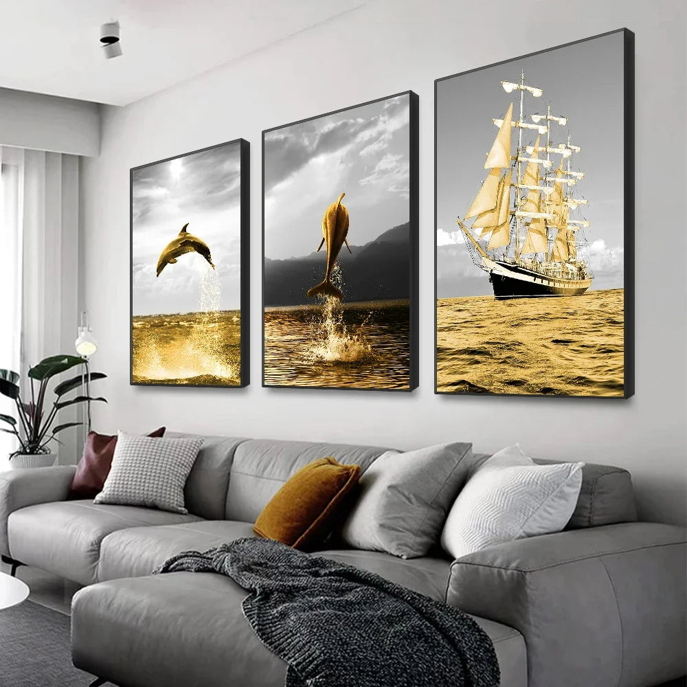 Mariselle Golden Ocean Wall Art Set