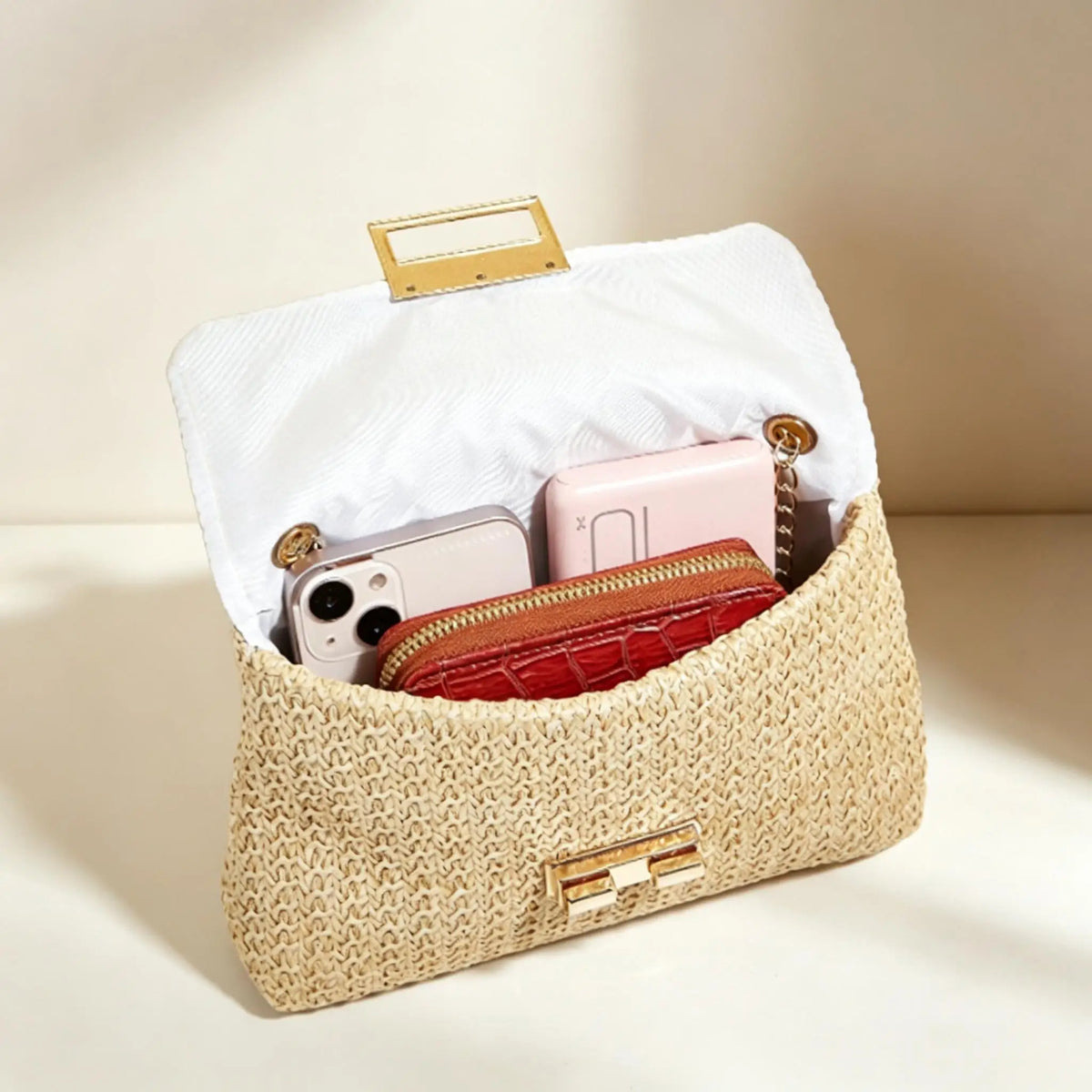 Woven Chain-Strap Evening Clutch