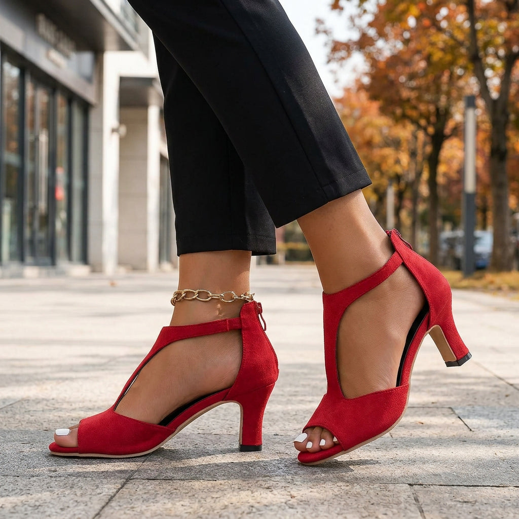 Sienna Peep-Toe T-Strap Heels