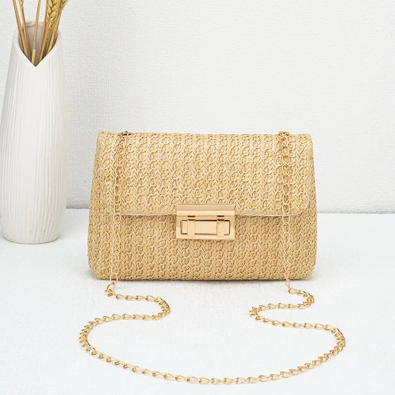 Woven Chain-Strap Evening Clutch
