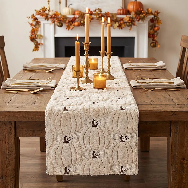 Harvest Pumpkin Plush Table Runner