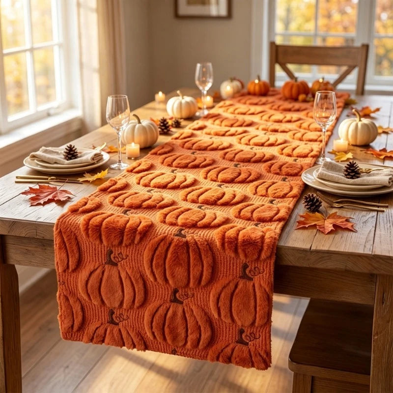 Harvest Pumpkin Plush Table Runner