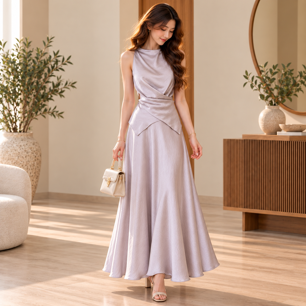 Seraphina Draped Satin Maxi Dress