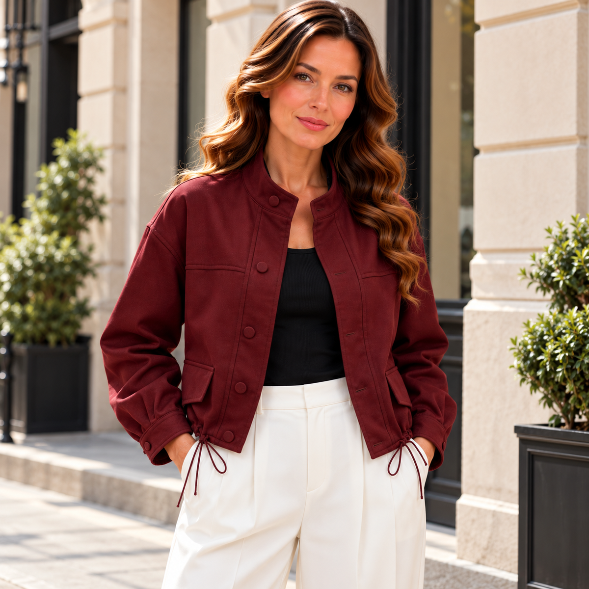 Tessa Stand Collar Cropped Jacket