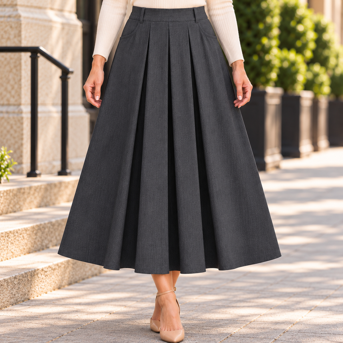 Valentina Pleated A-Line Midi Skirt