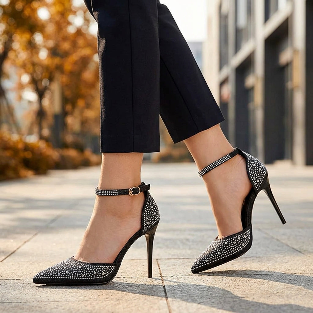 Celeste Rhinestone Ankle-Strap Pumps