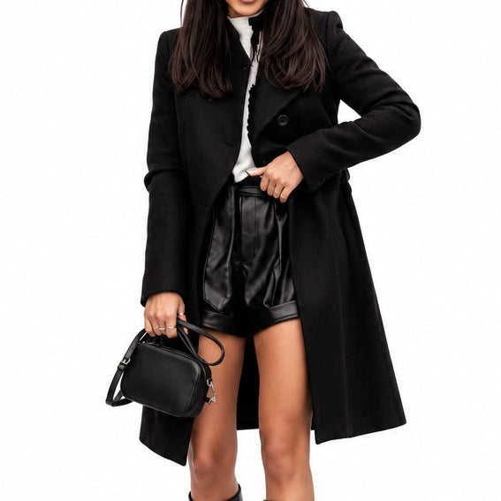 LuxeCamel Double-Breasted Wool-Style Coat