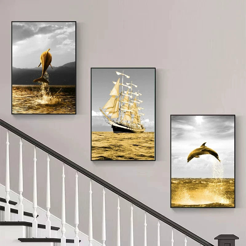 Mariselle Golden Ocean Wall Art Set