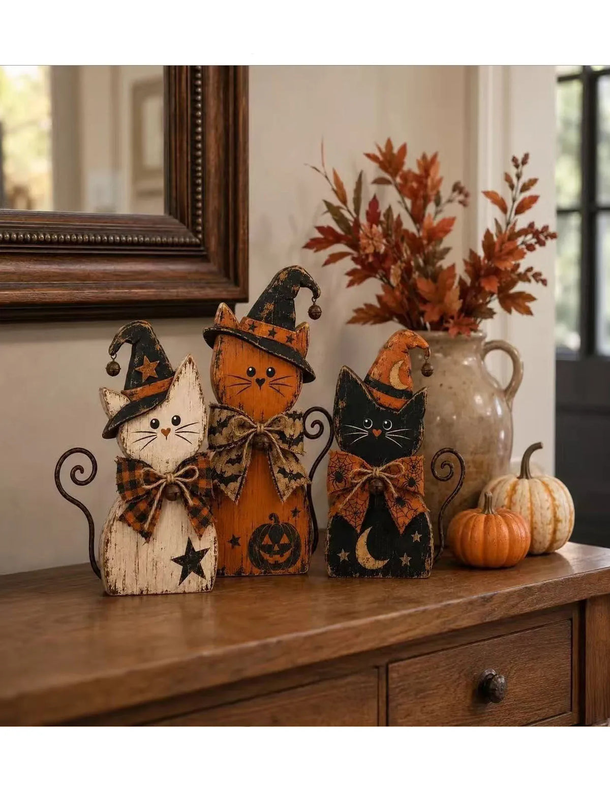 Rustic Halloween Cat Trio