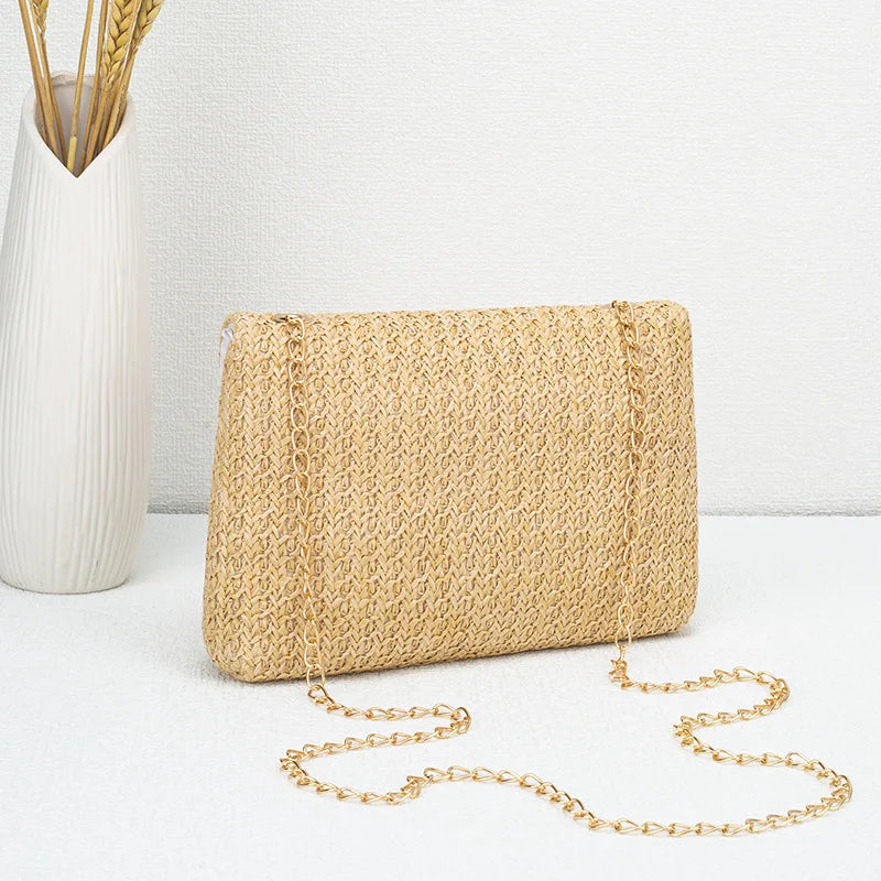 Woven Chain-Strap Evening Clutch