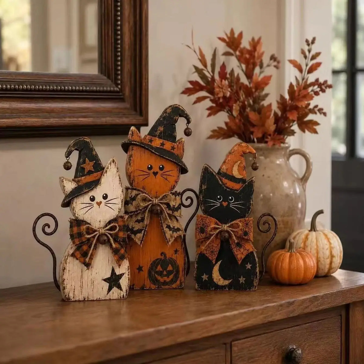 Rustic Halloween Cat Trio