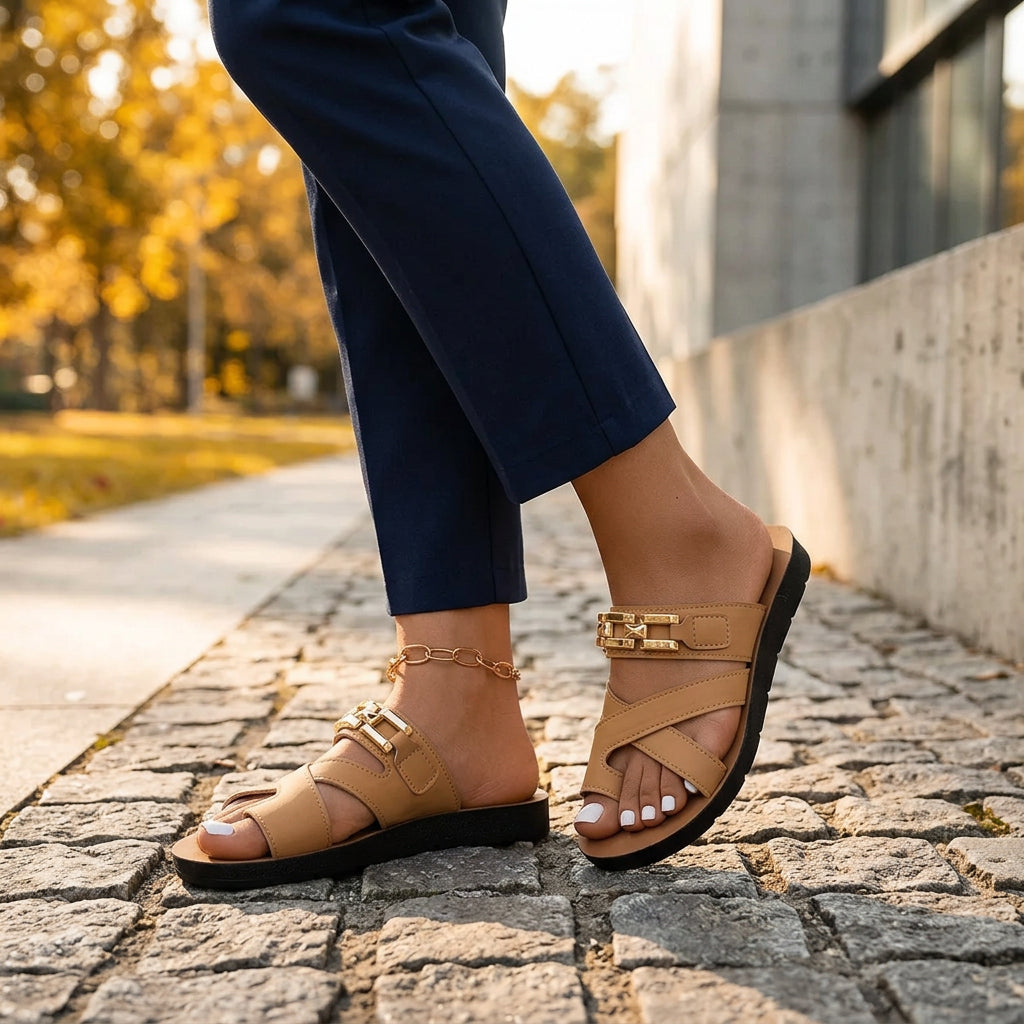 Solviera Gold-Accent Comfort Sandals