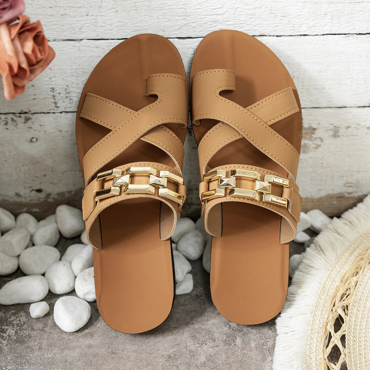 Solviera Gold-Accent Comfort Sandals