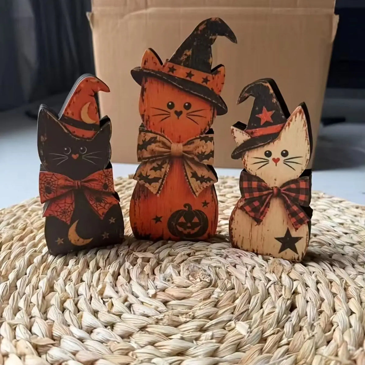 Rustic Halloween Cat Trio