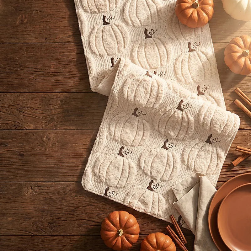 Harvest Pumpkin Plush Table Runner