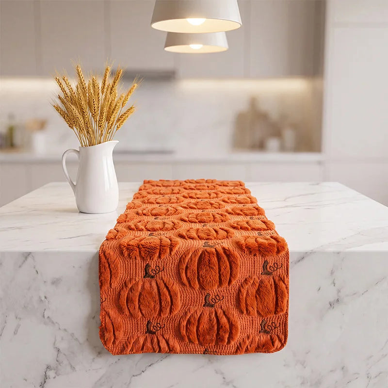 Harvest Pumpkin Plush Table Runner
