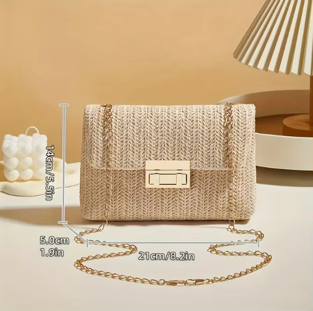 Woven Chain-Strap Evening Clutch