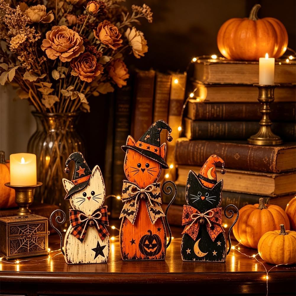 Rustic Halloween Cat Trio