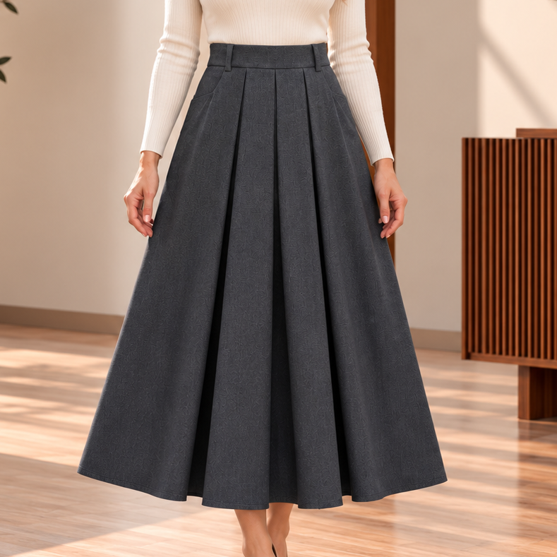 Valentina Pleated A-Line Midi Skirt
